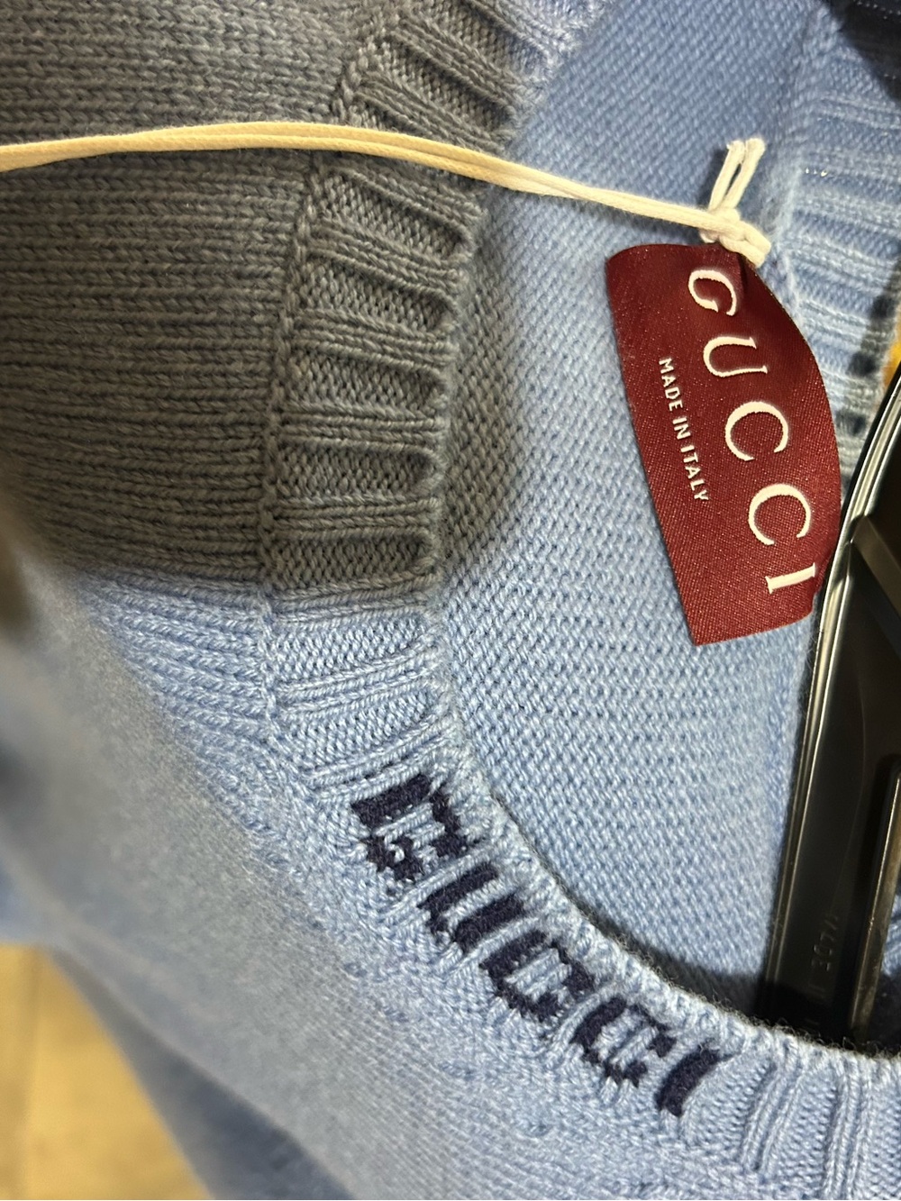 Men's Gucci Light Blue Men's felted wool knit Crewneck Sweater size XL Italy - Picture 5 of 11
